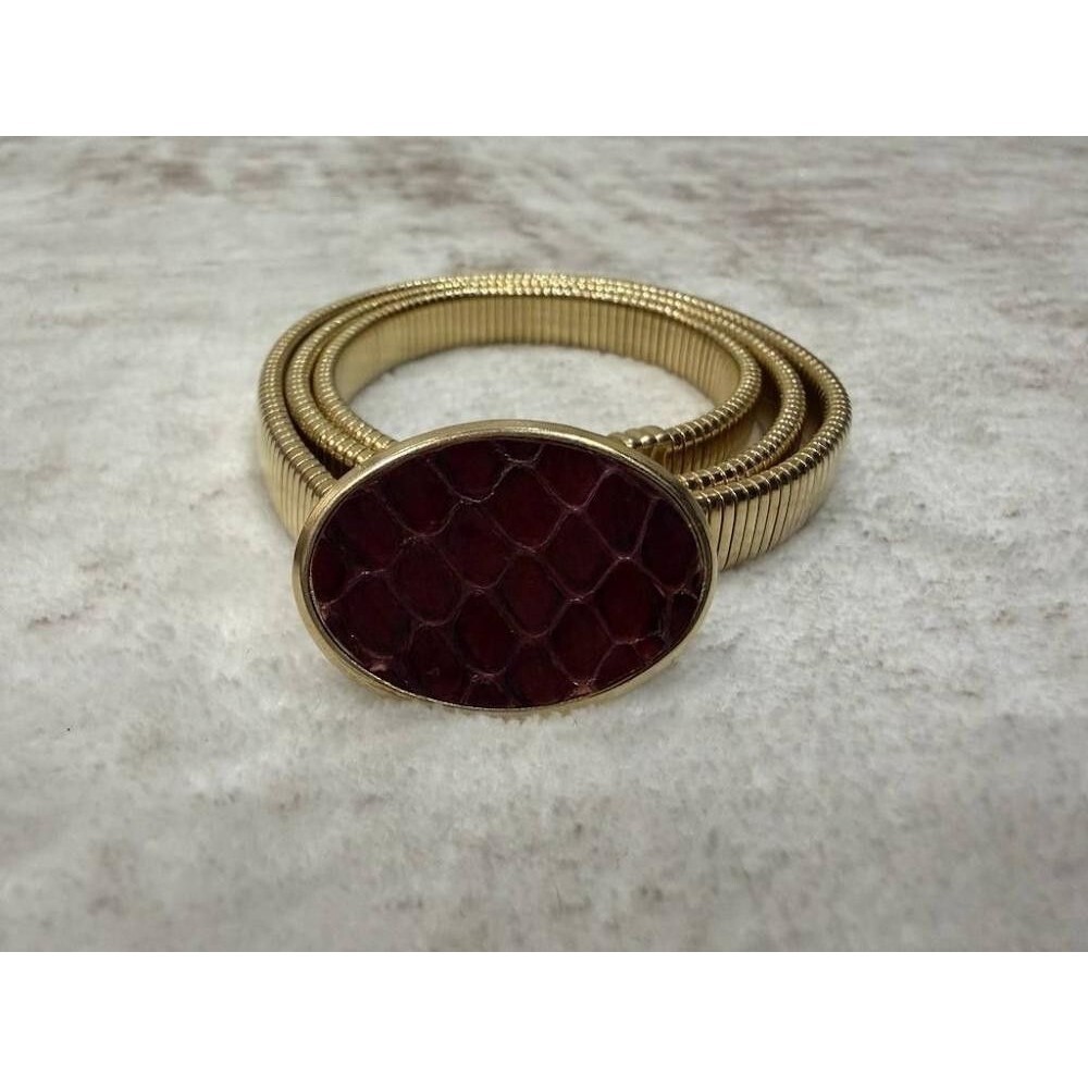 VTG 70s 80s Gold Tone Cobra Snake Mesh Stretch Belt Burgundy Python Buckle Cinch